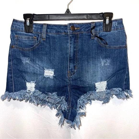 Montana Jeans Medium Wash Distressed Frayed Raw Hem Mid Rise Denim Shorts - Picture 3 of 8